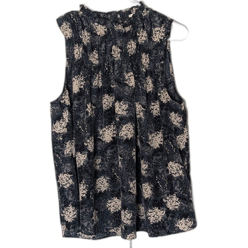 Joie Women's Sleeveless Top Blouse Size Large Baltic Gray Floral Smocked